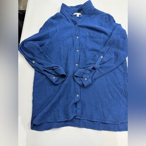 Anne Klein Royal Blue 100% Cotton Button Up - size xl